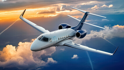 Fototapeta premium Private Jet Flying Above Clouds at Sunset A Stunning Aerial View