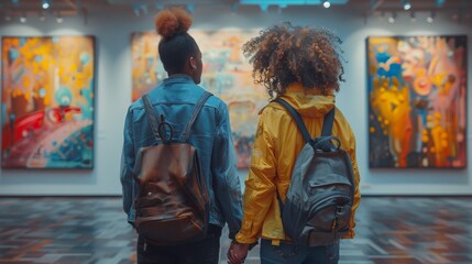 Obraz premium Embracing Diversity: Non-Binary Couple Enjoying Art Gallery Exploration Together