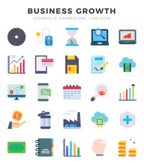 Set of 25 Business Growth Flat Icons Pack.