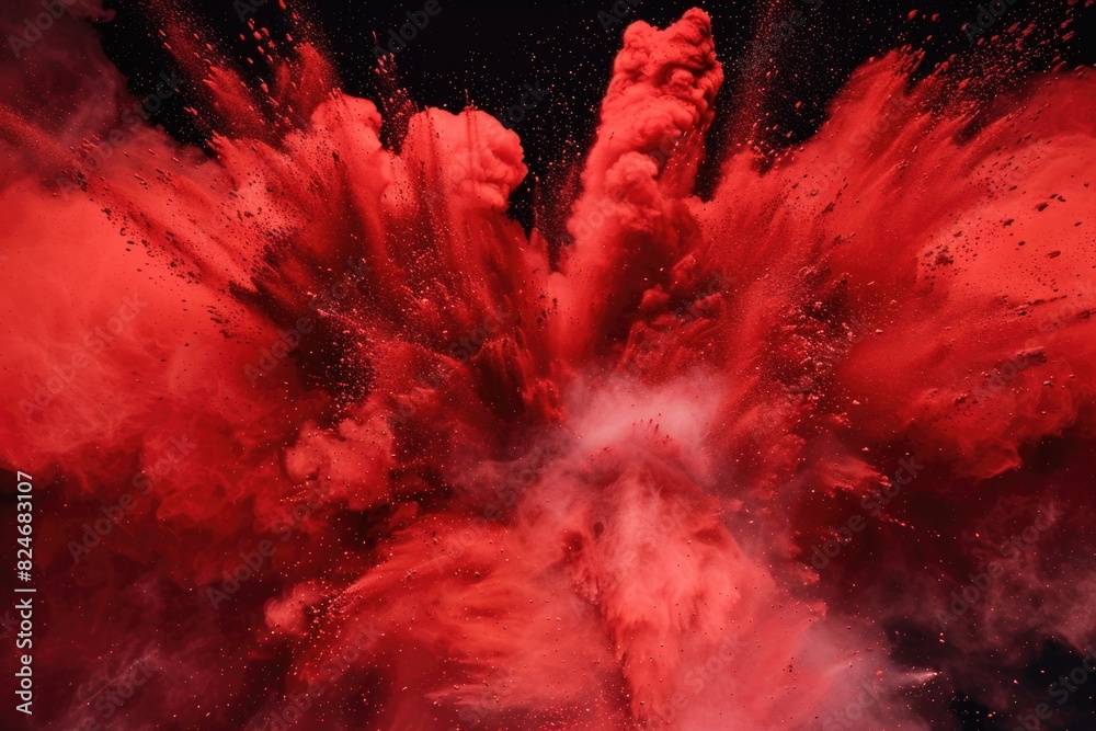 Poster a dramatic red explosion of smoke. suitable for various design projects
