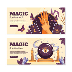 Magic and witchcraft banners in hand drawn style