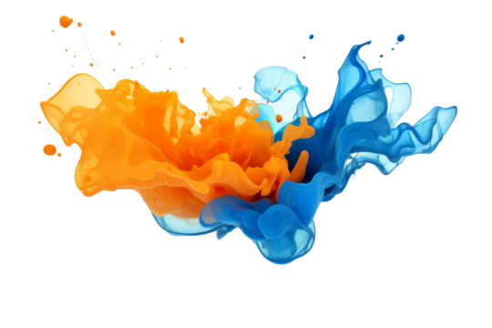 Dancing Essence: Orange and Blue Elixir on a White or Clear Surface PNG Transparent Background.