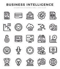 Set of 25 Business Intelligence Lineal Icons Pack.
