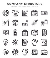 Company Structure Lineal icons collection. 25 icon set. Vector illustration.