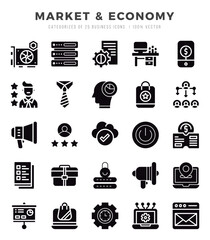 Market & Economy Icons bundle. Glyph style Icons. Vector illustration.