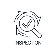 Inspection. Identification process. Vector linear icon isolated on white background.