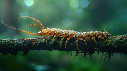 A caterpillar sitting on a branch in the forest. Suitable for nature and wildlife themes - Powered by Adobe