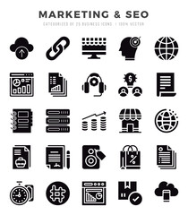Marketing & SEO Icons bundle. Glyph style Icons. Vector illustration.