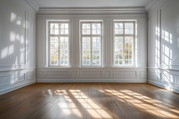 Obraz premium A simple image of an empty room with three windows. Suitable for various interior design concepts
