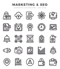 Set of 25 Marketing & SEO Lineal Icons Pack.