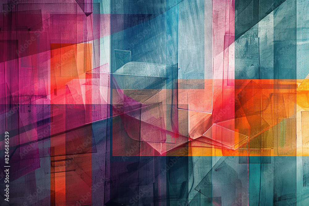 Wall mural close up abstract horizontal illustration of colourful transparent geometric fantasy background