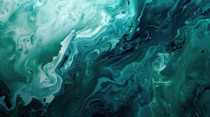 Detailed close up of a green and black fluid painting, suitable for various design projects