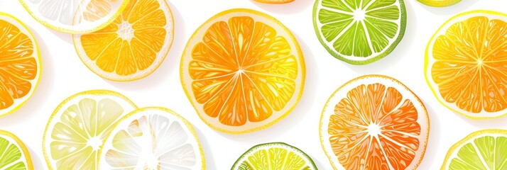 Playful summer vibes with scattered lemon, lime, and orange slices.