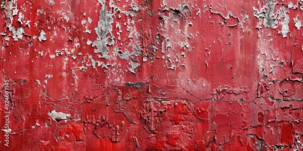Poster a red painted wall with peeling paint. ideal for background or texture use