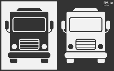 Truck icon front view. Black on White Background. Vector icon.