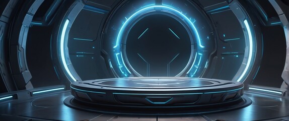 futuristic portal science fiction podium pedestal platform modern empty cyberpunk podium mockup space background