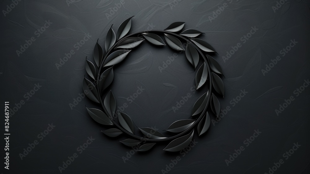 Poster A wreath of leaves on a dark and elegant black background. Perfect for adding a touch of nature to any design project