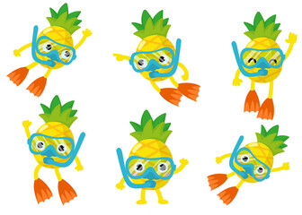 Pineapple Scuba diving, divers swimming, Snorkeling Masks