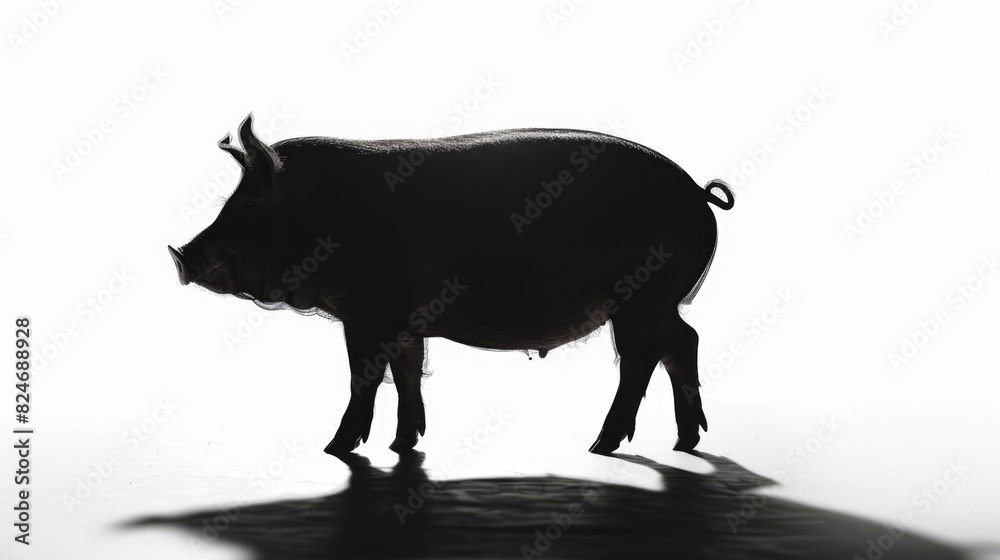 Poster a silhouette of a pig standing on a table, suitable for various projects