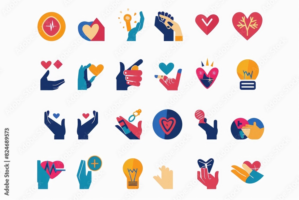 Poster Various colored icons on a plain white background. Suitable for use in graphic design projects