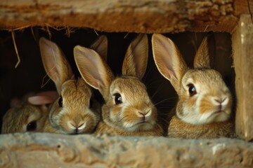 Obraz premium Cute rabbits sitting in a row, perfect for animal lovers