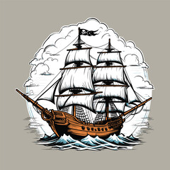 Vintage Pirate Ship Illustration
