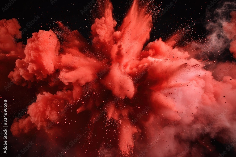 Poster Vibrant red powder exploding in the air, perfect for dynamic and colorful concepts