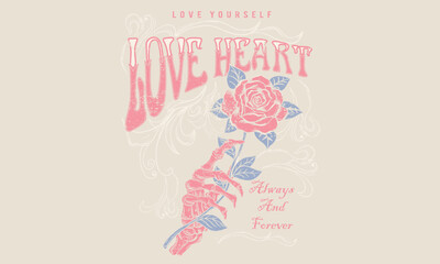 Wild and free. Music slogan logo design. Rock music poster design. Love you more. Always and forever. Hand with rose. Rock and roll vector t-shirt design.  