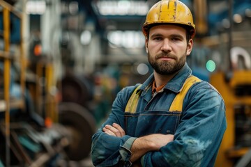 Workshop workers, hands crossed, looking at the camera