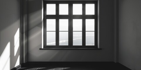 A simple black and white photo of a window in a room, suitable for various design projects