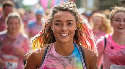 Fototapeta premium Embracing Diversity: Colleagues, LGBTQ+ Members Unite in Charity Run for a Cause
