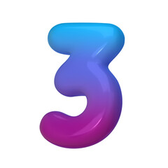 3D Style Number 3. Rendered Digit Three Illustration in Gradient Blue and Violet. Glossy Inflatable Numbers. Vector illustration