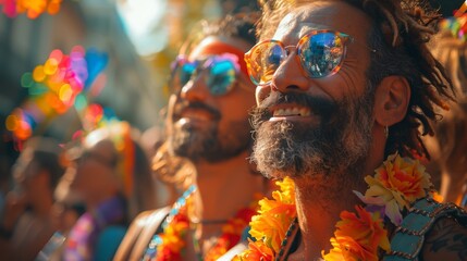 Embracing Diversity: Bisexual Man and Partner Celebrating at Cultural Festival in Urban Park