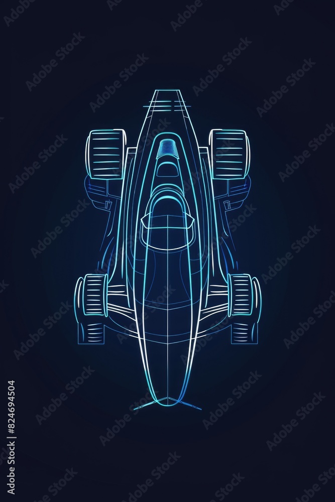 Poster Graphic design of a blue and white racing car. Suitable for automotive industry projects