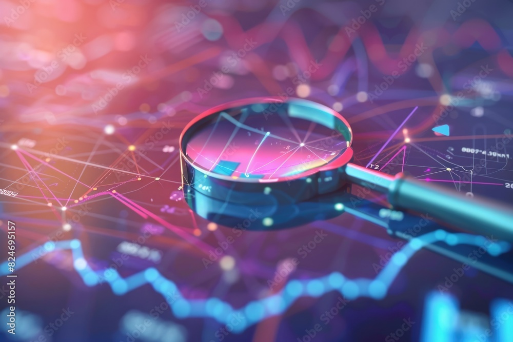 Poster a magnifying glass on a vibrant and colorful background. suitable for various uses