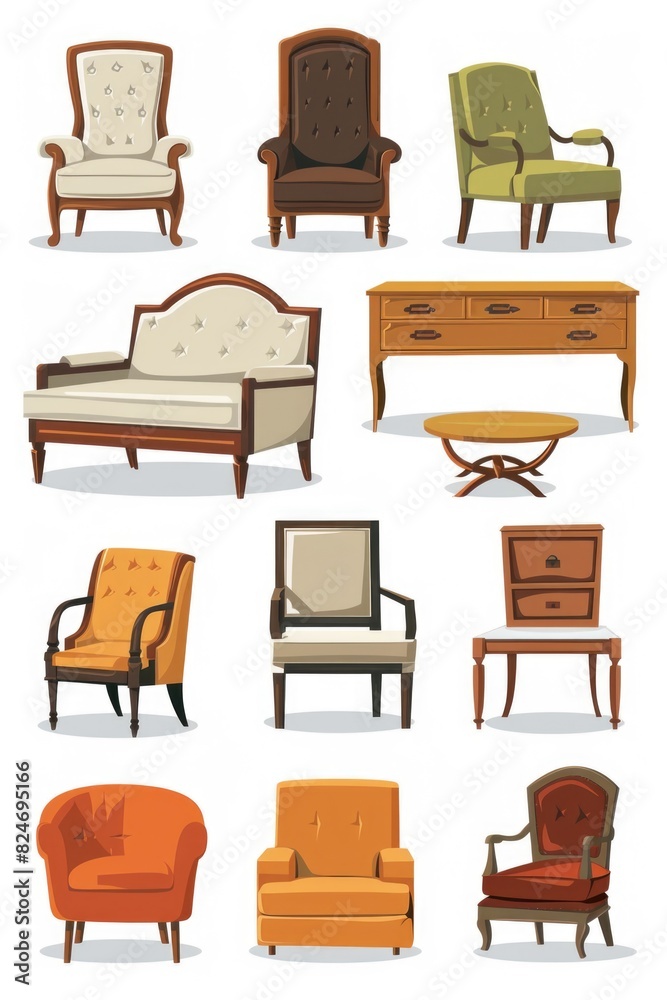Poster a collection of different types of furniture suitable for home or office use