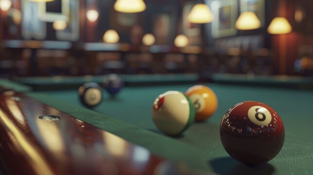 Image of billiard balls on a pool table, suitable for sports and leisure concepts