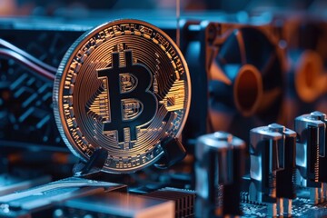 Exhaustive Bitcoin mining. Money coin farm. Generate Ai