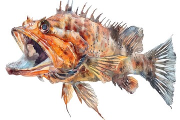 Detailed watercolor painting of a fish with its mouth open. Perfect for educational materials or nature-themed designs