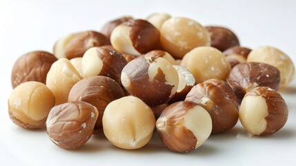 Macadamia nut isolated on white background. Nut types concept. Generative AI.