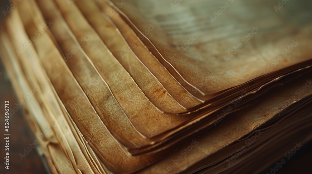 Poster a stack of brown paper on a wooden table. ideal for packaging and delivery concepts