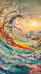 Obraz premium fantasy illustration of a mountain and flower