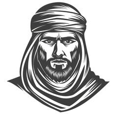 Elegant Traditional Arabic Man Portrait Icon on White Background, Islamic Culture Symbol
