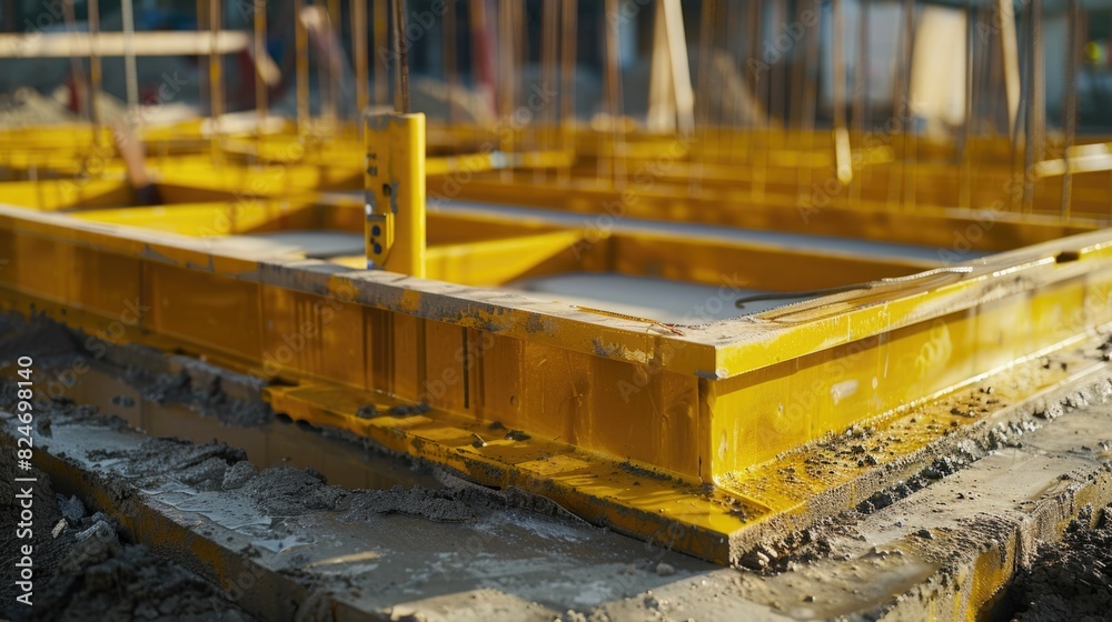 Poster detailed view of a building under construction, suitable for architectural projects