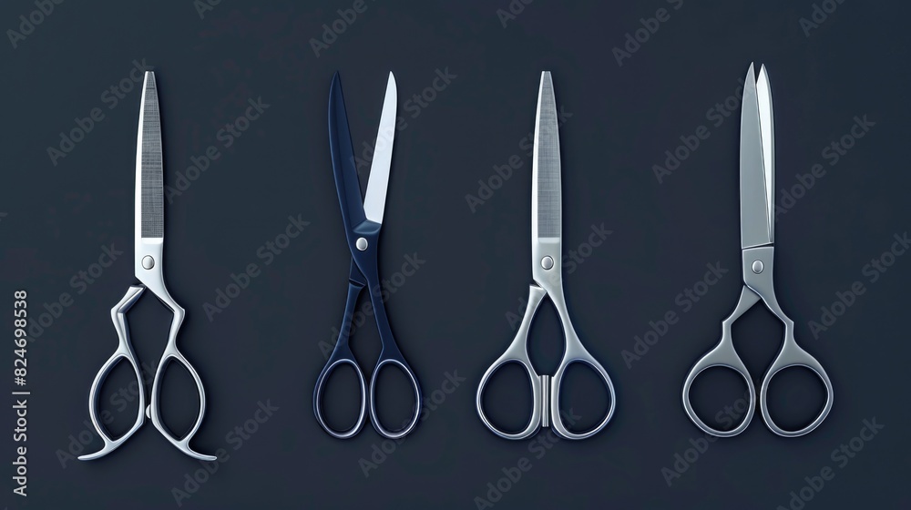 Poster four pairs of scissors placed together. can be used for office or craft projects