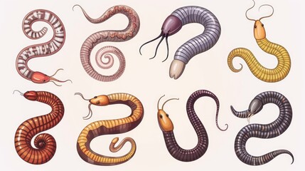 Obraz premium Colorful illustration of different types of worms. Suitable for educational materials