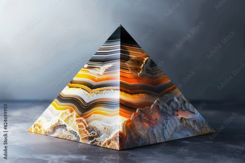 Poster A pyramid shaped object placed on a table, suitable for various concepts and designs