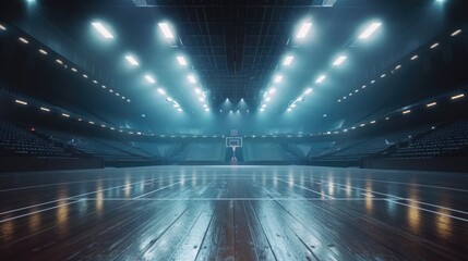 A brightly lit basketball court, perfect for sports events and recreational activities