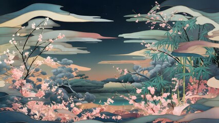 fantasy illustration of a mountain and flower