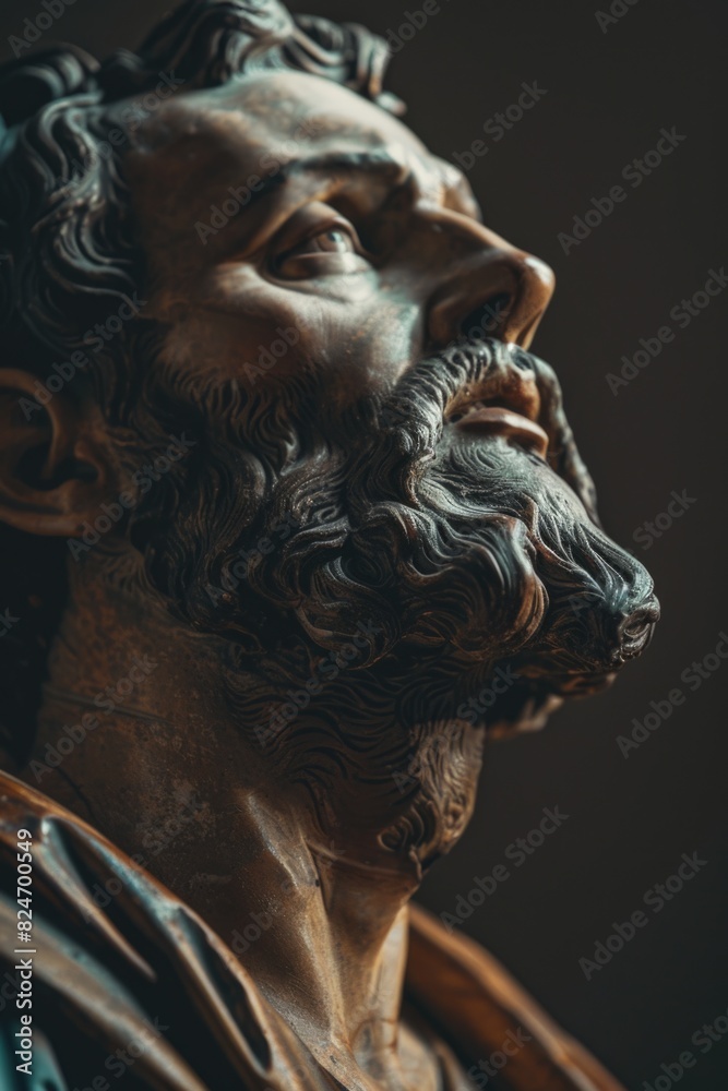 Poster detailed image of a man statue with a beard, suitable for historical and artistic projects